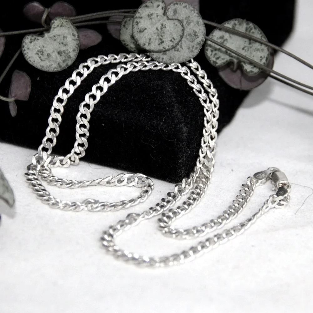925 Sterling Silver Curb Chain Necklace 20 Inch 3.7mm Italy Flat Link Men Women